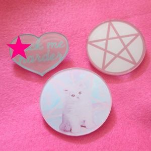 mature pretty pink pentagram cat kitten heart pins